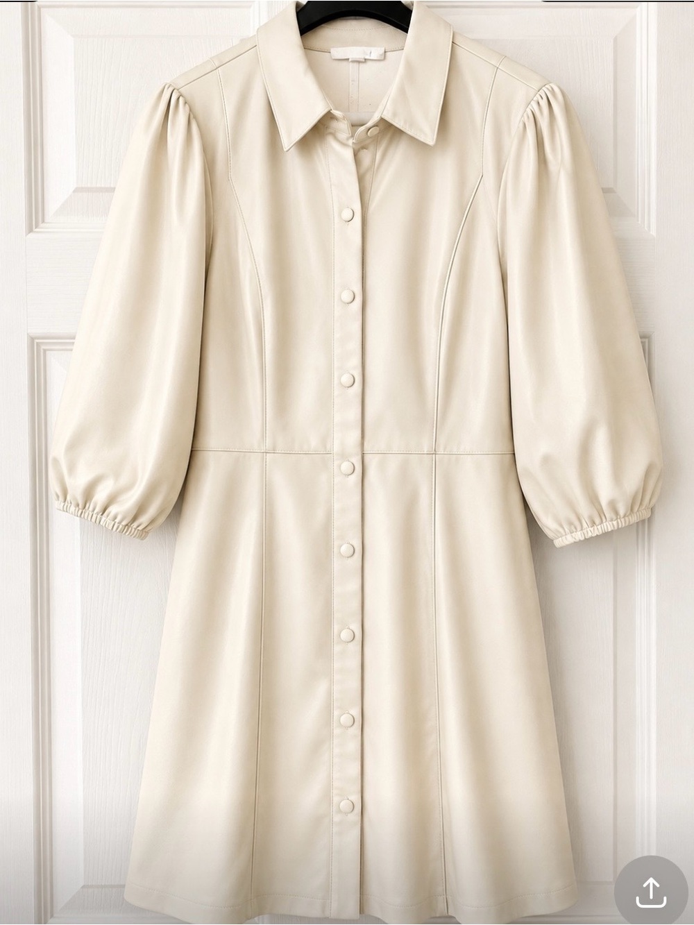 THML Cream Button-Front Puff Sleeve Mini Dress